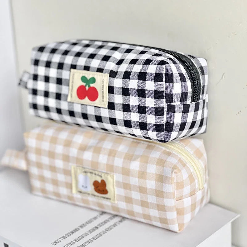 Kawaii geborduurde etui met kersenprint | Pennenzak | Japanse opbergcase voor schoolbenodigdheden