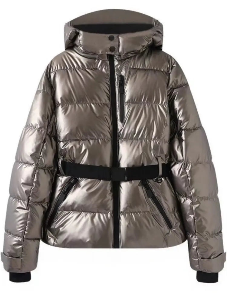 Visconte Dames Winterparka – Gewatteerde Parka met Capuchon, Hoge Taille, Winddicht, Warme Winterjas met Riem, Zwart