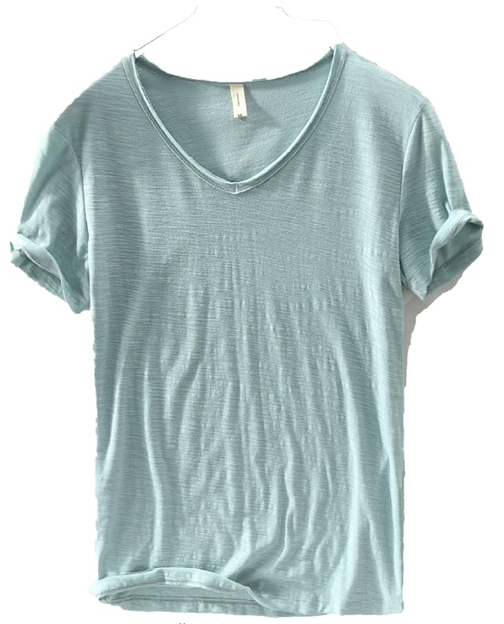 Heren V-Hals Shirt – Linnen Katoen T-Shirt met Ademende Slim Fit Pasvorm