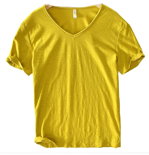 Heren V-Hals Shirt – Linnen Katoen T-Shirt met Ademende Slim Fit Pasvorm