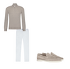 Outfit Heren Beige/Wit | Elegant - Comfortabel - Zakelijk - Ademend - Hoogwaardig Suède - Merinowol