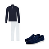 Outfit Heren Navy Blauw/Wit | Elegant - Comfortabel - Zakelijk - Ademend - Hoogwaardig Suède - Merinowol