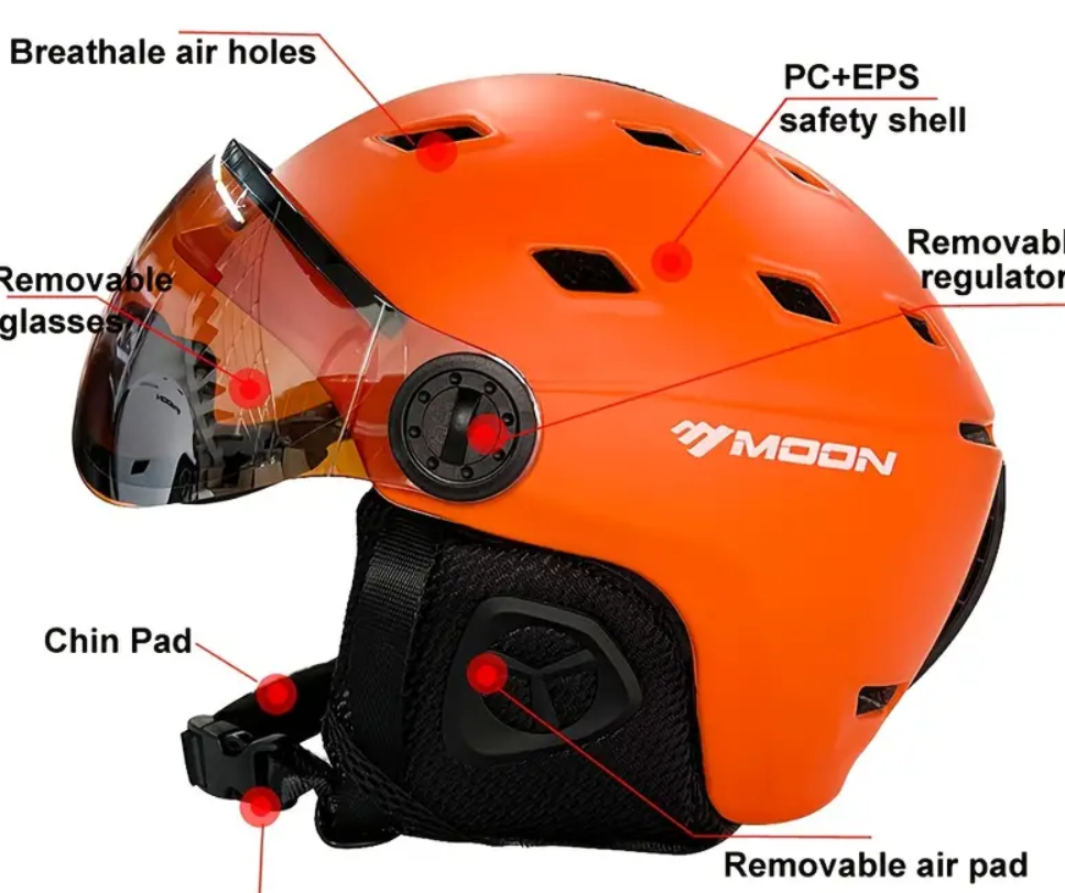 MOON 25'  | Skihelm met Skibril, PC+EPS & ABS Hoge Kwaliteit - Geschikt voor Skiën, Snowboarden en Skateboarden - Beschermende Outdoor Ski Gear