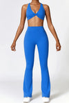 ELLIS | Flare Legging & Twist Crop Top Set - Azure Blauw  - Slimfit