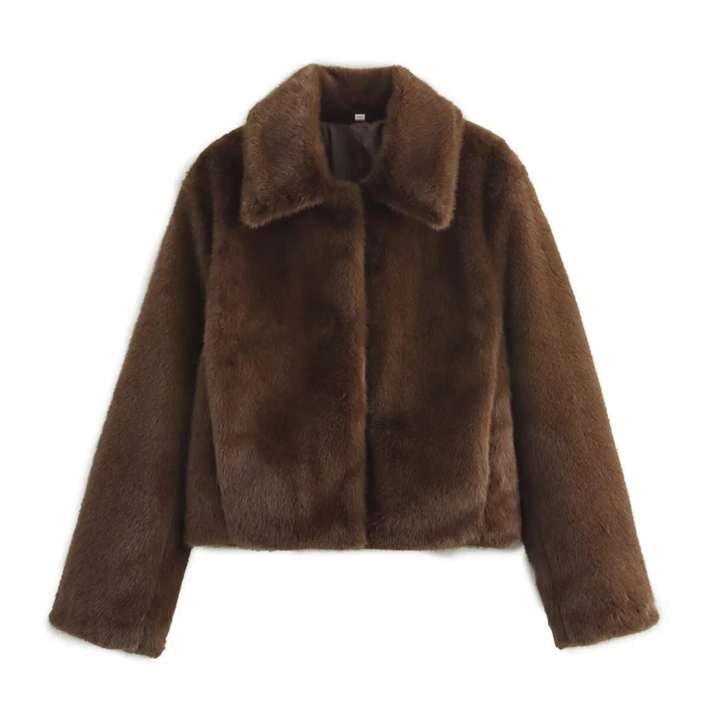 Visconte Dames Herfstjas – Lange Bruine Jas met Revers, Knopen en Losse Pasvorm, Elegant voor Najaar en Winter