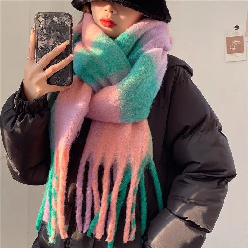 Maelle Grote Wintersjaal met Kleurverloop - Zachte Dik Geweven Sjaal met Franjes in Wolmix-Look - Warme Omslagdoek voor Dames in 7 Kleuren
