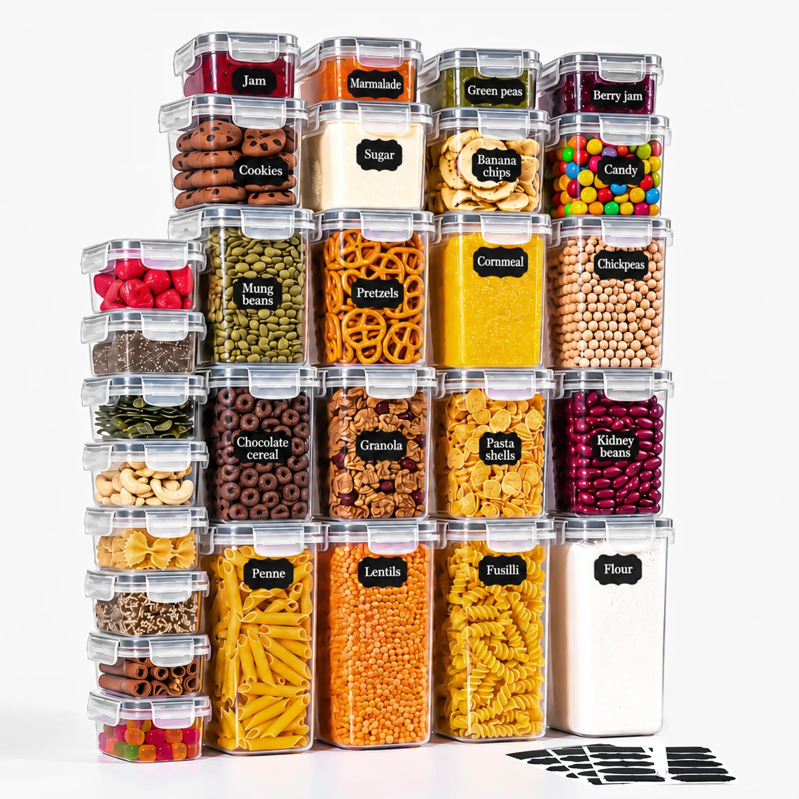 PantryPro | Voedselbewaarcontainers set | 28-Delige Voedselbewaarset Luchtdicht BPA-Vrij – Stapelbare Keukencontainers met Deksel voor Ontbijtgranen Bloem Suiker, Inclusief Etiketten