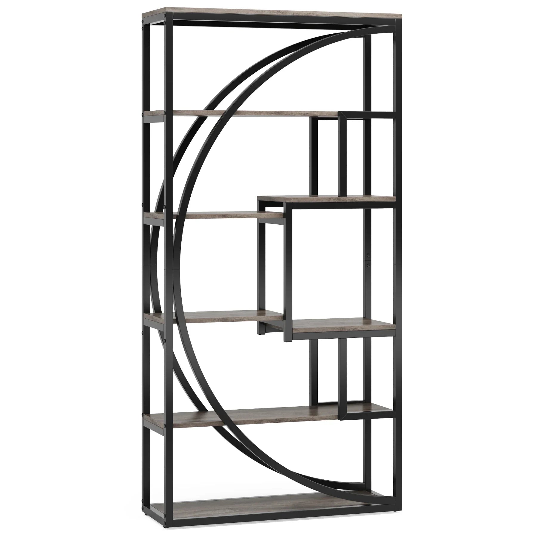 Oakford Industrieel Boekenrek 5-Laags 70.8 Inch Hoog | Boekenrek | Vintage Grijs Boekenkast met 8 Open Opslagvakken