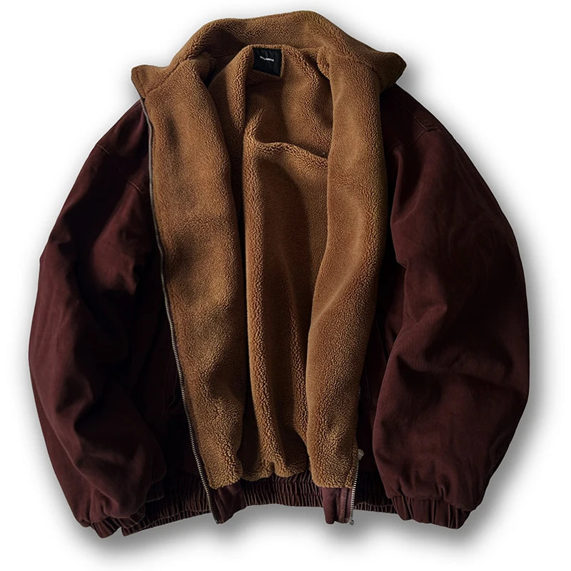 Visconte Heren Vintage Fleece Jas – Japanse Polarfleece Winterjas, Losse Streetwear Fit, Warme Unisex Trendcoat