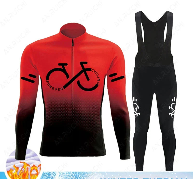 Cyclovent Thermische Wielertrui Set Heren - Winddichte Winterfietskleding met 5D Zeem en 3 Achterzakken - Warm Fietsshirt met Lange Mouwen