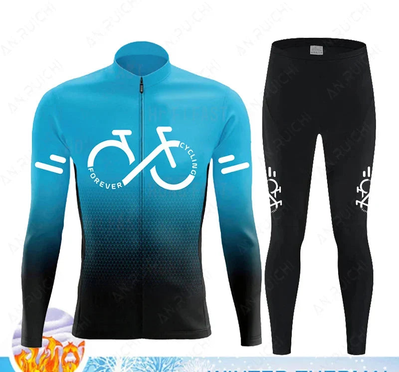 Cyclovent Thermische Wielertrui Set Heren - Winddichte Winterfietskleding met 5D Zeem en 3 Achterzakken - Warm Fietsshirt met Lange Mouwen