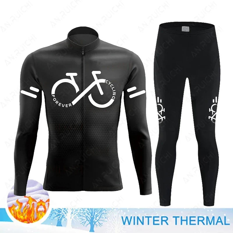 Cyclovent Thermische Wielertrui Set Heren - Winddichte Winterfietskleding met 5D Zeem en 3 Achterzakken - Warm Fietsshirt met Lange Mouwen