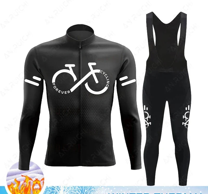 Cyclovent Thermische Wielertrui Set Heren - Winddichte Winterfietskleding met 5D Zeem en 3 Achterzakken - Warm Fietsshirt met Lange Mouwen