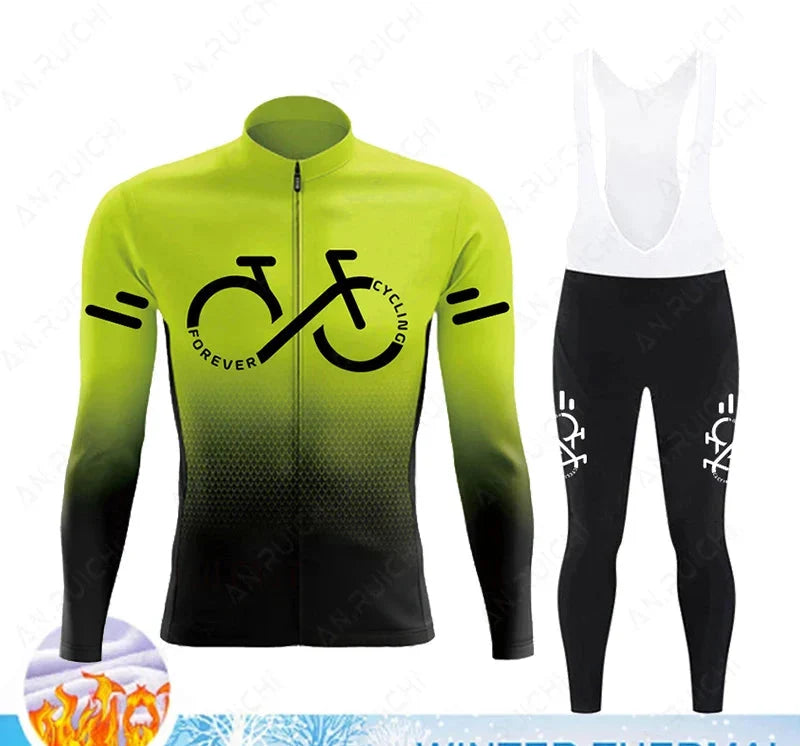 Cyclovent Thermische Wielertrui Set Heren - Winddichte Winterfietskleding met 5D Zeem en 3 Achterzakken - Warm Fietsshirt met Lange Mouwen