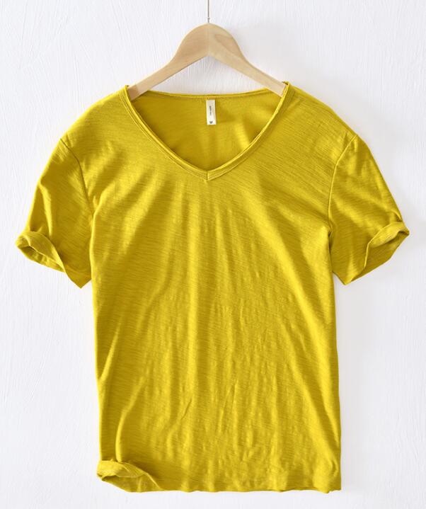 Heren V-Hals Shirt – Linnen Katoen T-Shirt met Ademende Slim Fit Pasvorm