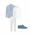 Complete Outfit Heren | Jas/Blazer + Trui/Blouse + Pantalon + Hoge Suede Loafers - Puento Fortade - TP 31 - Essential Lichtblauw/Wit