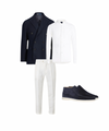 Complete Outfit Heren | Jas/Blazer + Trui/Blouse + Pantalon + Hoge Suede Loafers - Puento Fortade - TP 28 - Essential Blauw Wit