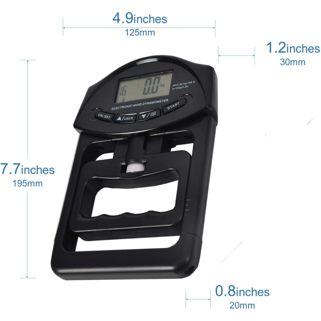 Gripmaster Digital Hand Dynamometer – Precise Grip Strength Meter up to 90kg – Compact, Portable Grip Tester for Fitness, Therapy & Rehabilitation