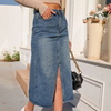 Jasina | Hoge taille vintage split blauwe lange denim Rok