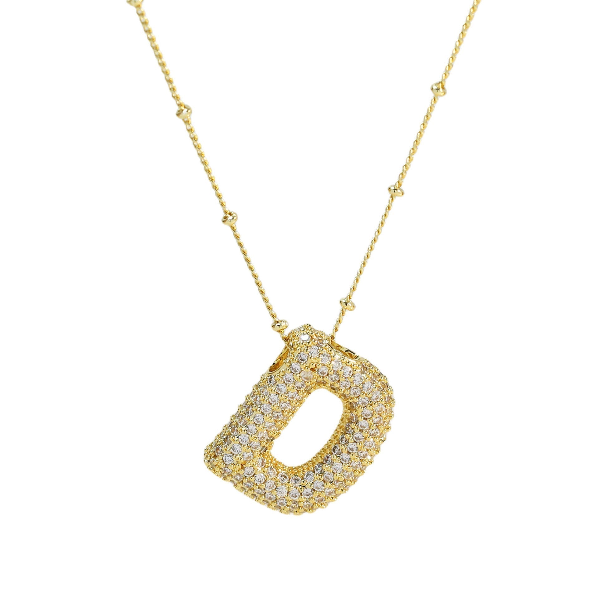 Dames Ketting – Initial Hanger – Fonkelende Stenen – Verfijnde Schakelketting – Statement Sieraad