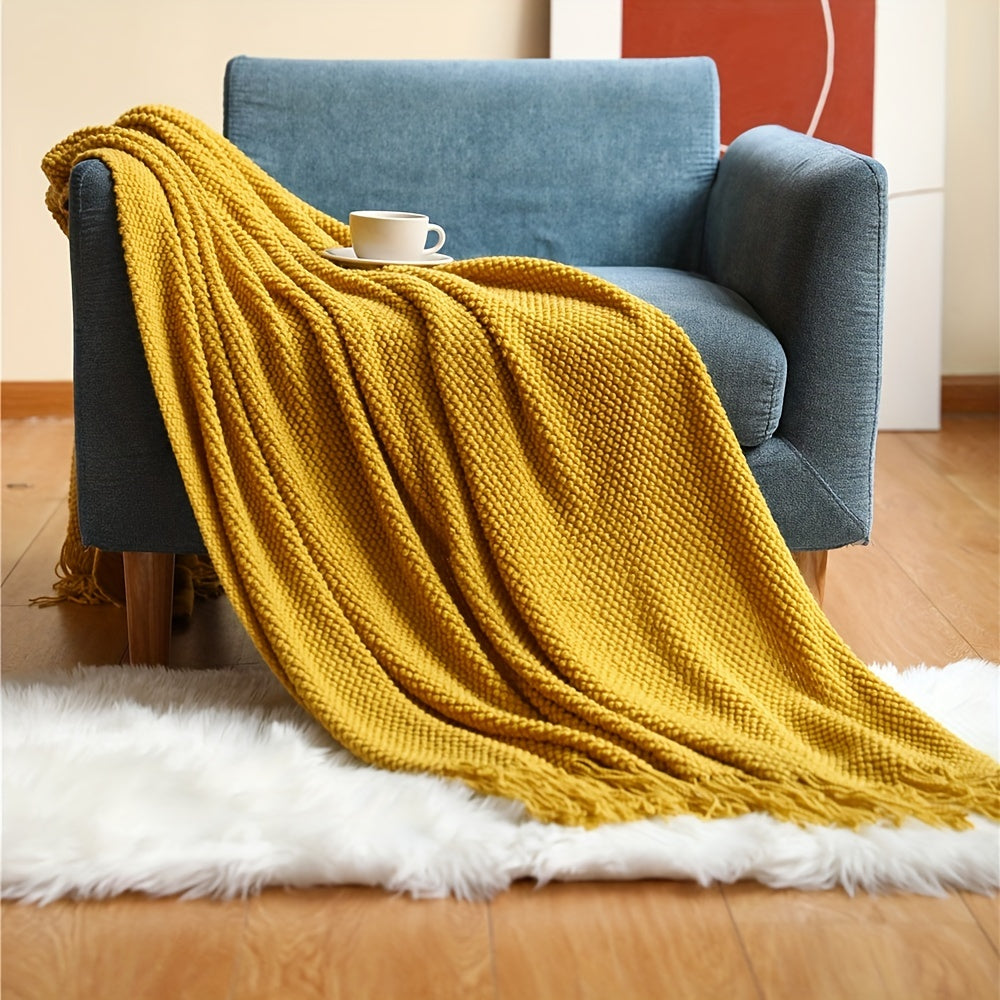 Knitted Throw Deken met Kwastjes | Lichtgewicht bubbeltextuur - Geschikt voor bank, bed en huisdecoratie