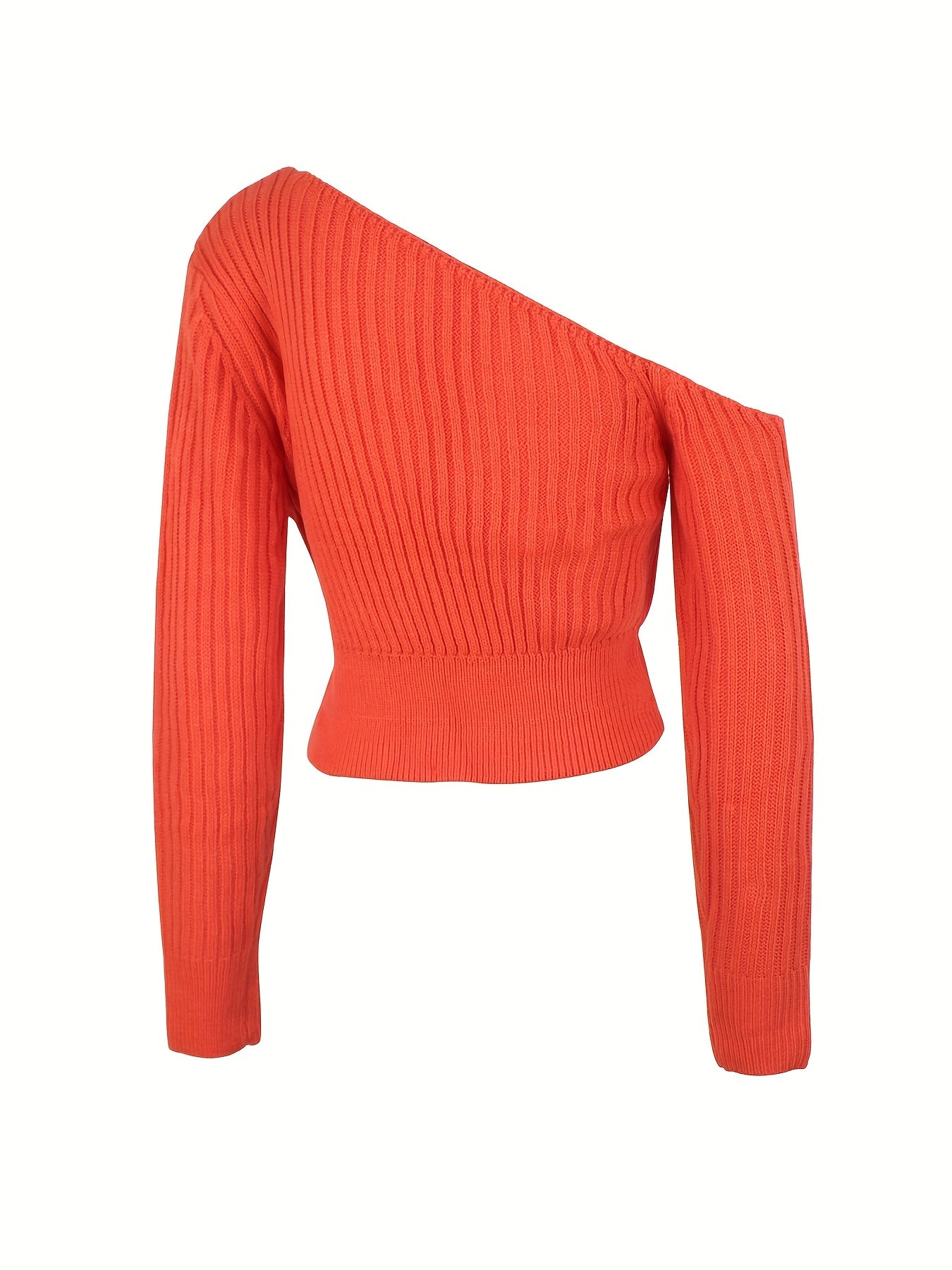 Geribbelde asymmetrische Dames Sweater / Trui | sexy - warm - open schouder- lange mouwen