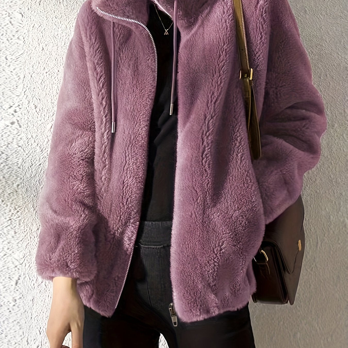 Visconte Dames Plush Winterjas – Zachte Warme Jas met Opstaande Kraag, Elegante Casual Outerwear voor Dagelijks & Formeel