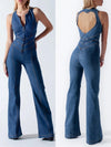 Amalia | Denim Jumpsuit met Open Rug | Elegante Zomerstijl Vrouwen | Blauw | Flatterende Pasvorm | Hartvormige Uitsnijding | Comfortabele Denim Blend | Zachte Stoffen | Stijlvolle Jumpsuit | Modieuze Details
