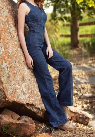 Amalia | Denim Jumpsuit met Open Rug | Elegante Zomerstijl Vrouwen | Blauw | Flatterende Pasvorm | Hartvormige Uitsnijding | Comfortabele Denim Blend | Zachte Stoffen | Stijlvolle Jumpsuit | Modieuze Details
