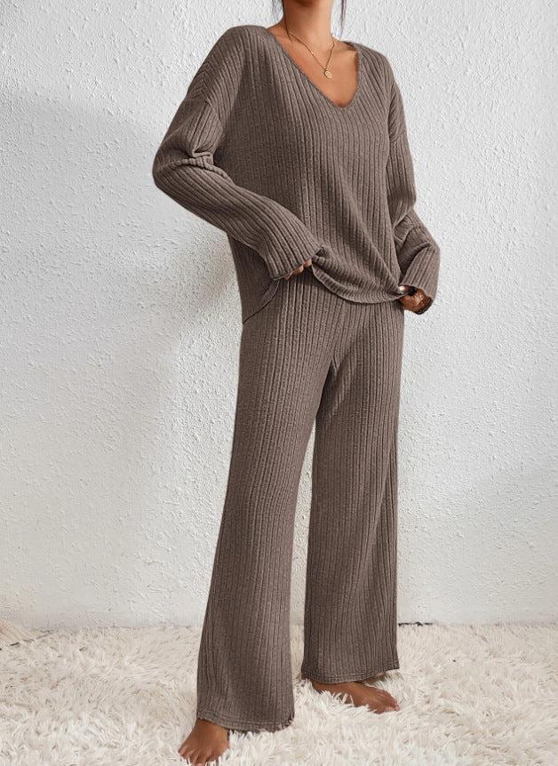 Lounara Gebreide Tweedelige Set Dames - Zachte Trui met Bijpassende Broek en Elastische Taille - Warme Loungewear Set voor Thuis in 7 Kleuren