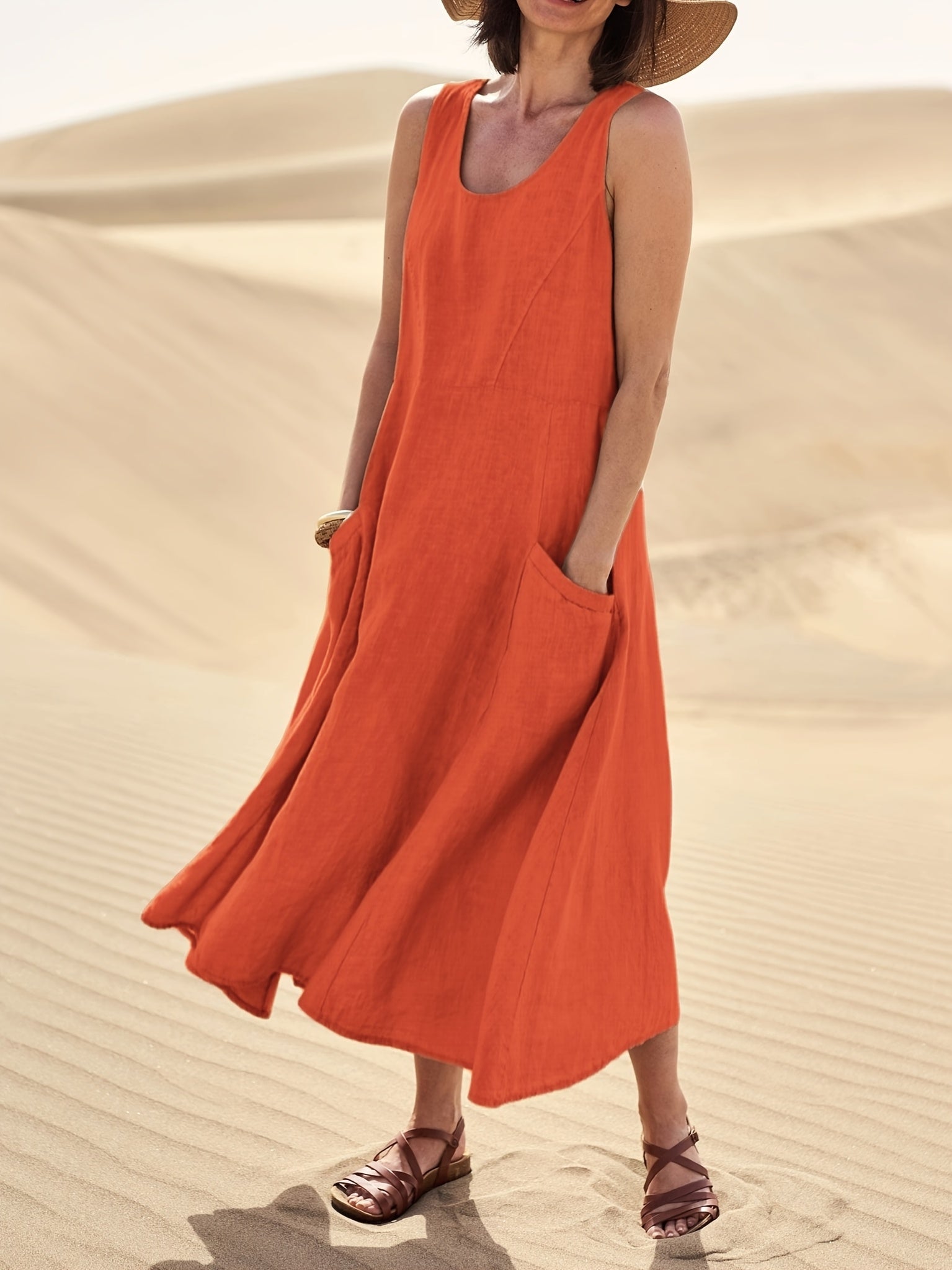 Visconte | Dames Jurk | Katoenmix, mouwloos A-lijn model, zakken, mid-length zomer jurk