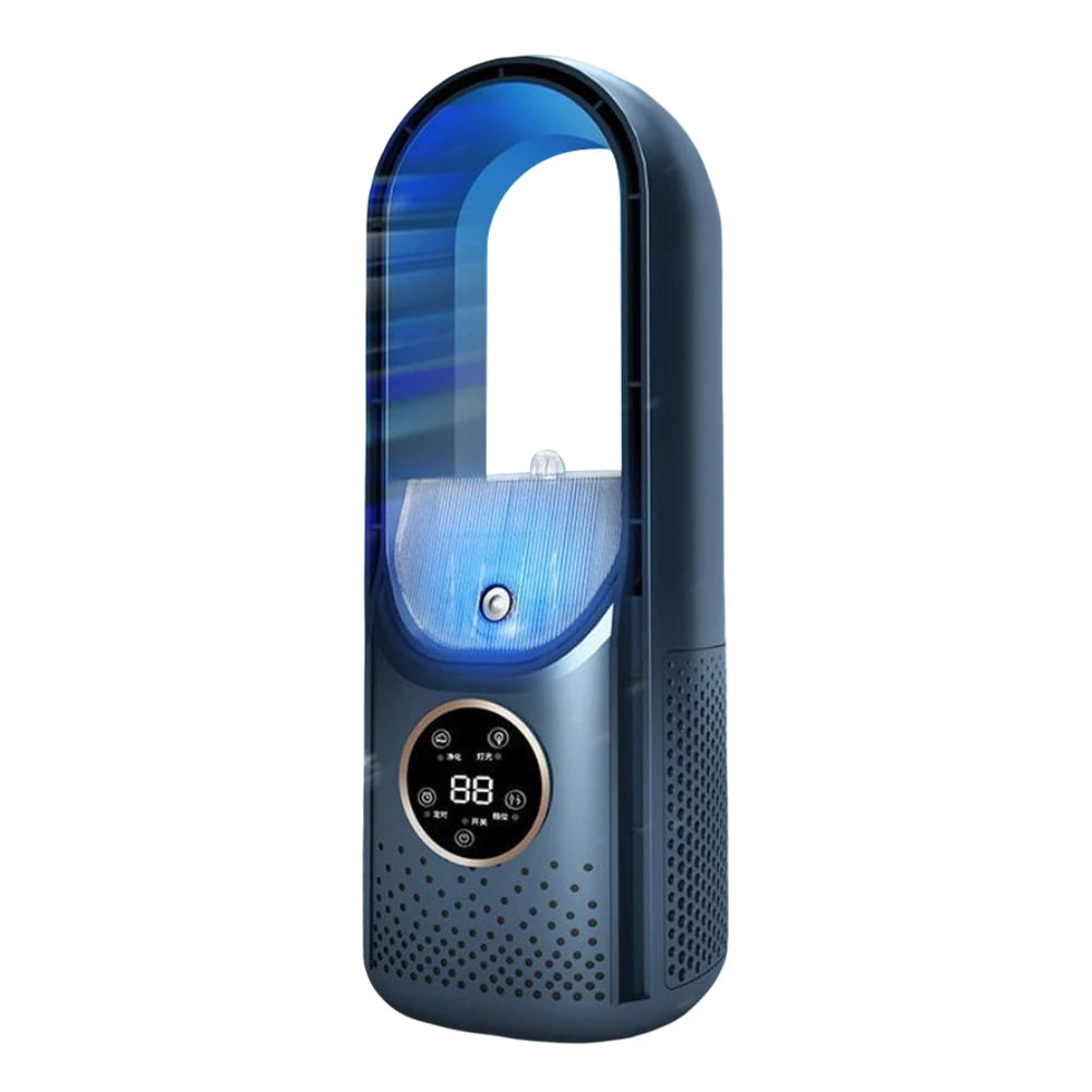 202Portable Airco - Draagbare Stille Aircooler - USB-Aangedreven - 6 Snelheden - Voor Thuis, Kantoor & Reizen - Wit/Blauw