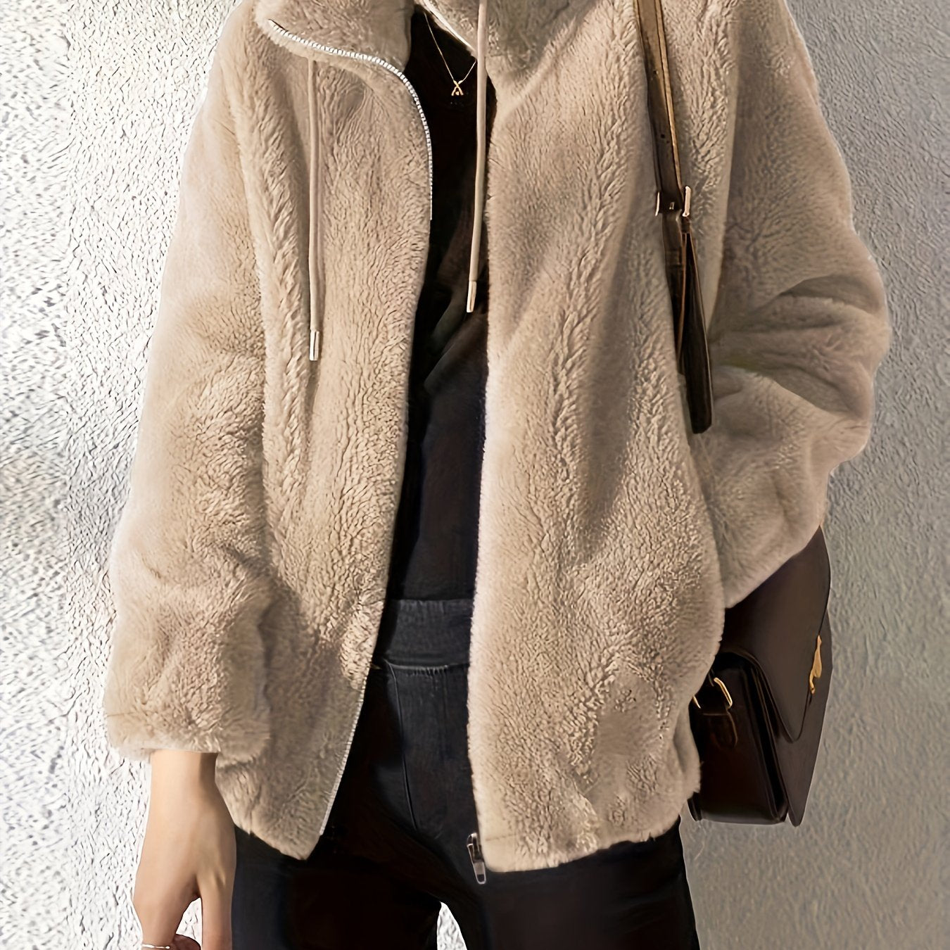 Visconte Dames Plush Winterjas – Zachte Warme Jas met Opstaande Kraag, Elegante Casual Outerwear voor Dagelijks & Formeel