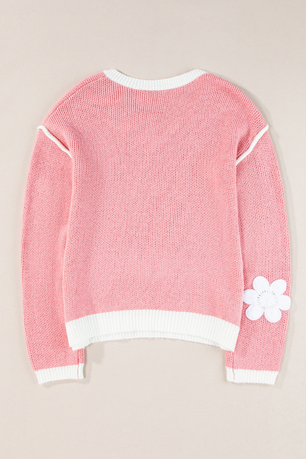 Rosa Flower V-Neck-pullover met overdunde schouders