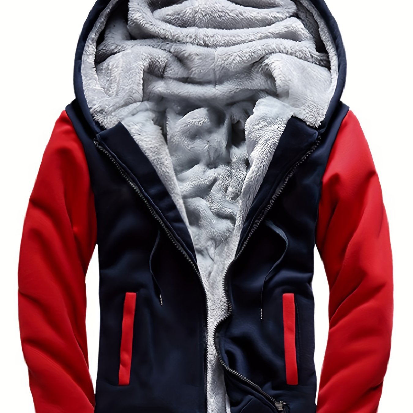 Visconte Heren Fleece Hooded Jacket – Warme Colorblock Winterjas, Casual Capuchonjas voor Herfst & Winter