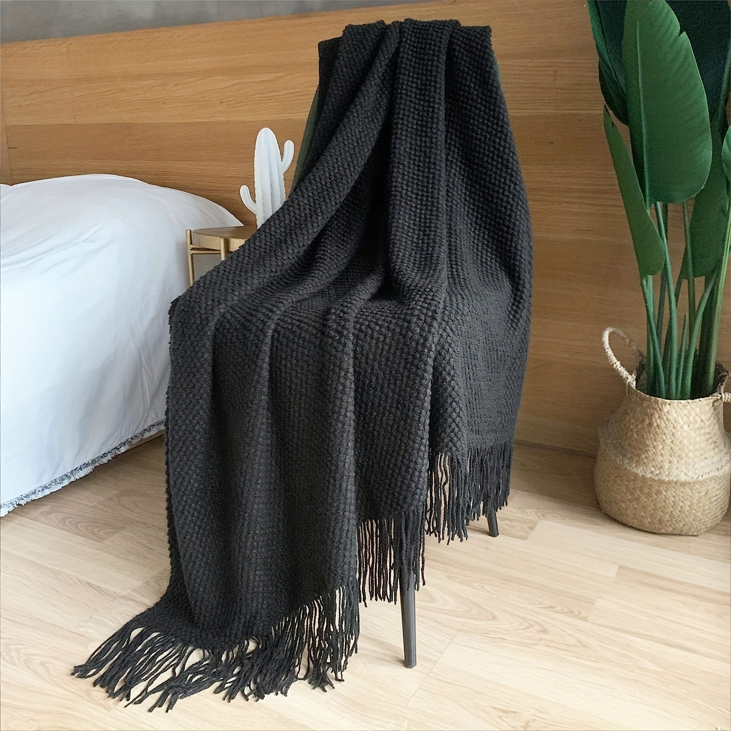 Knitted Throw Deken met Kwastjes | Lichtgewicht bubbeltextuur - Geschikt voor bank, bed en huisdecoratie