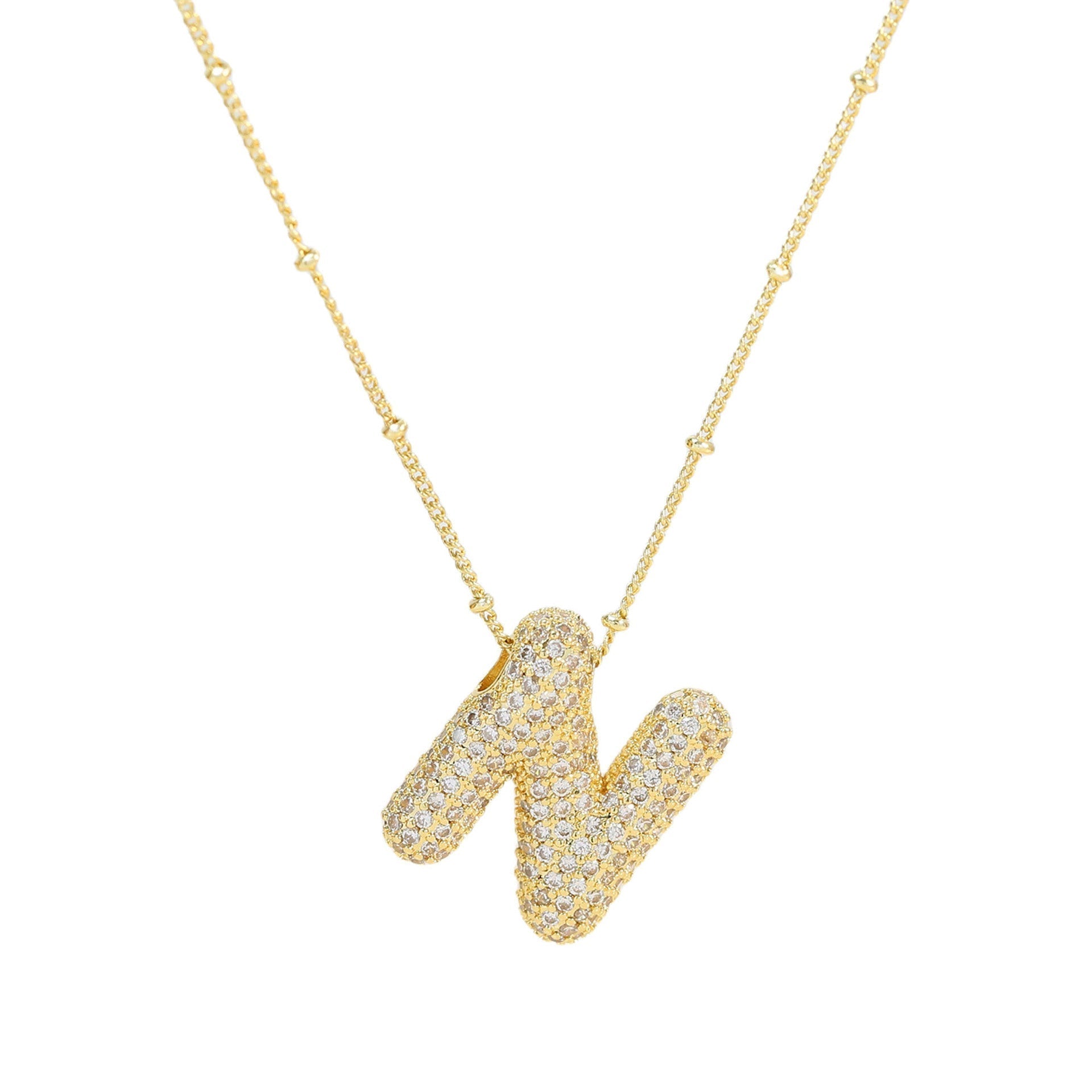 Dames Ketting – Initial Hanger – Fonkelende Stenen – Verfijnde Schakelketting – Statement Sieraad