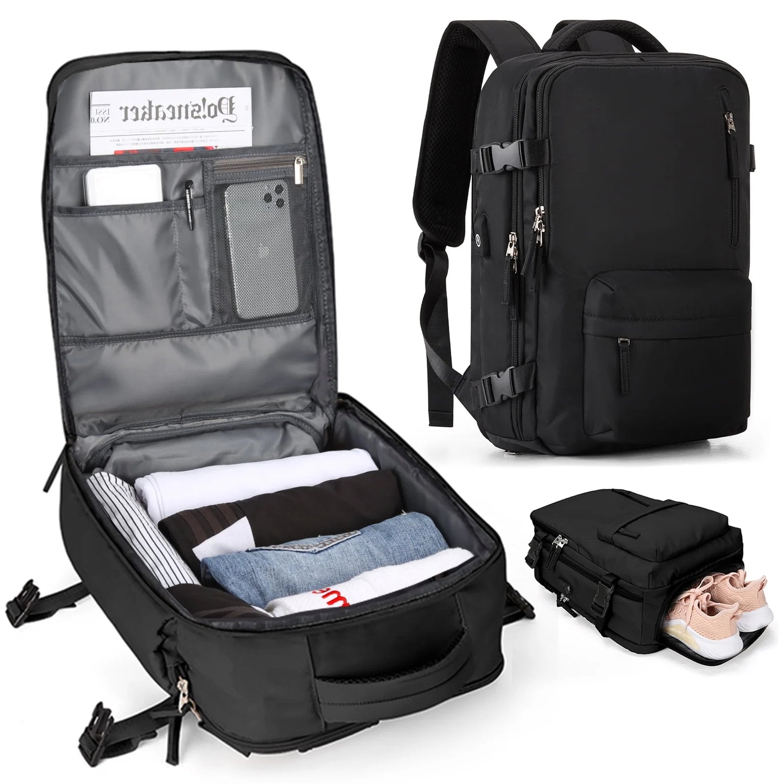 TRAVELMATE - Grote Waterdichte Reistas Rugzak met USB – Anti-Diefstal & Schoenenvak – 35L
