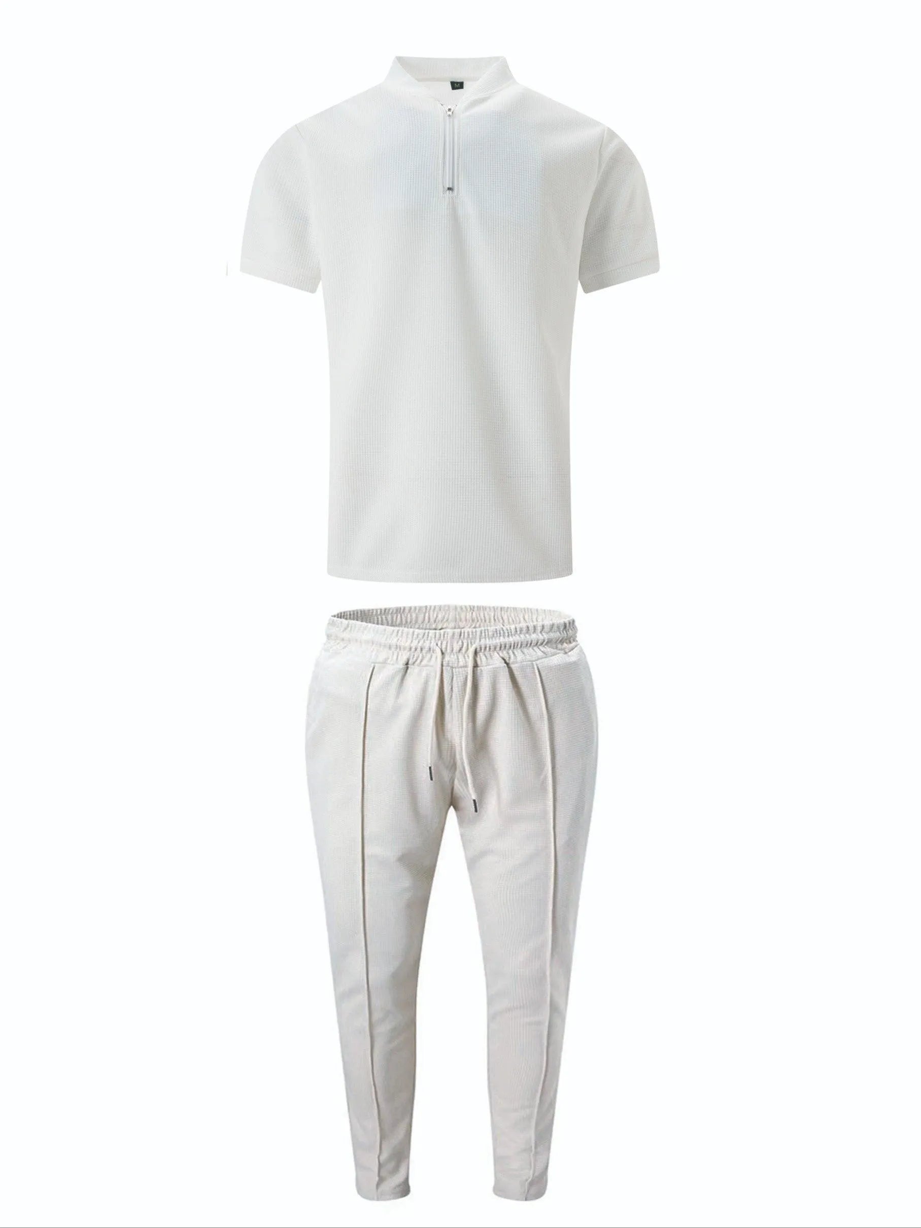 Lounge Set Heren | Casual - Zip- T-Shirt - Lange Broek - Loungewear -Effen Kleur - Visconte