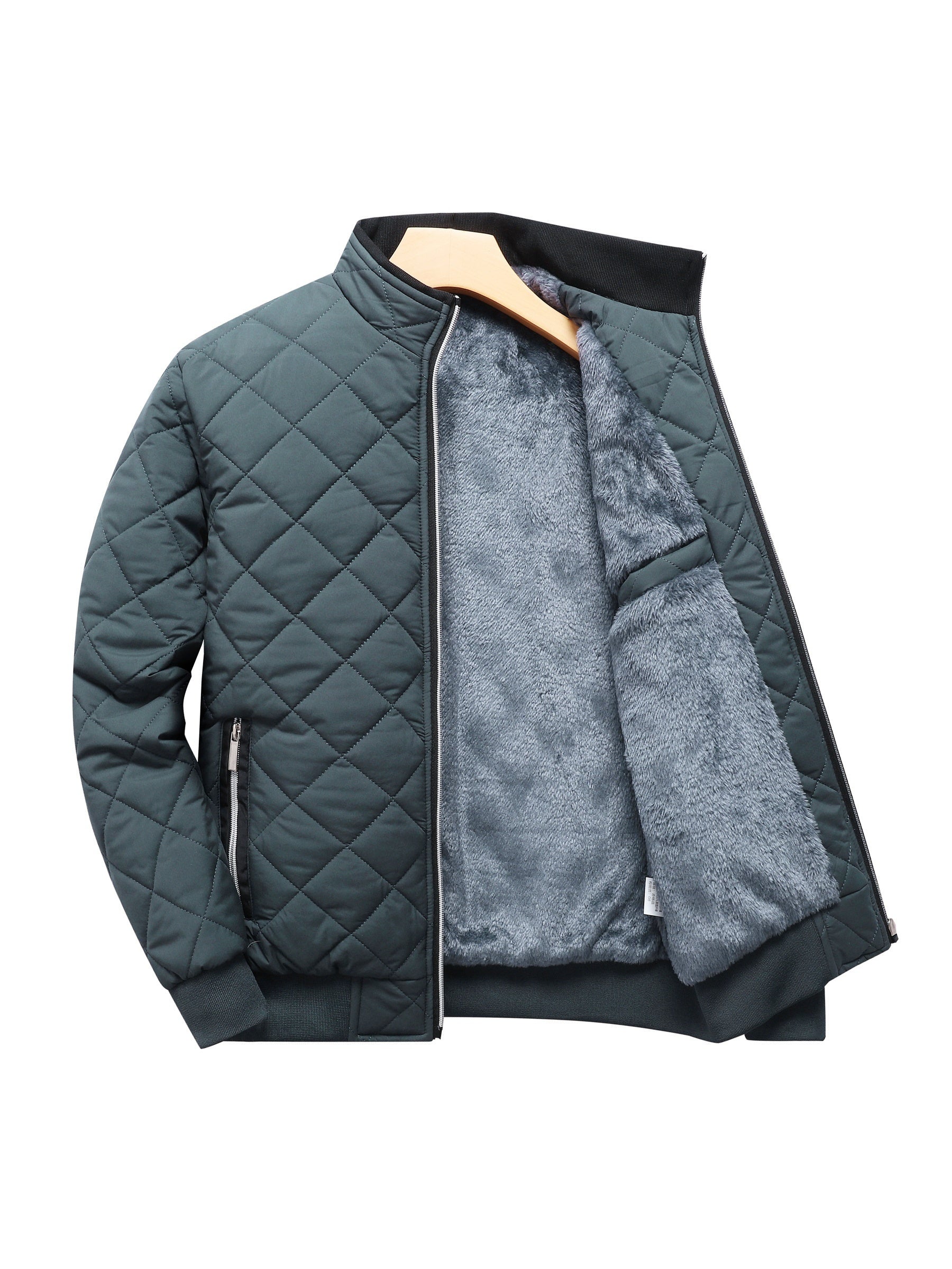 Visconte Heren Winterjas – Donkergroene Gewatteerde Fleece Jas met Capuchon, Zip-Up, Warme Loose Fit Jas voor Koud Weer