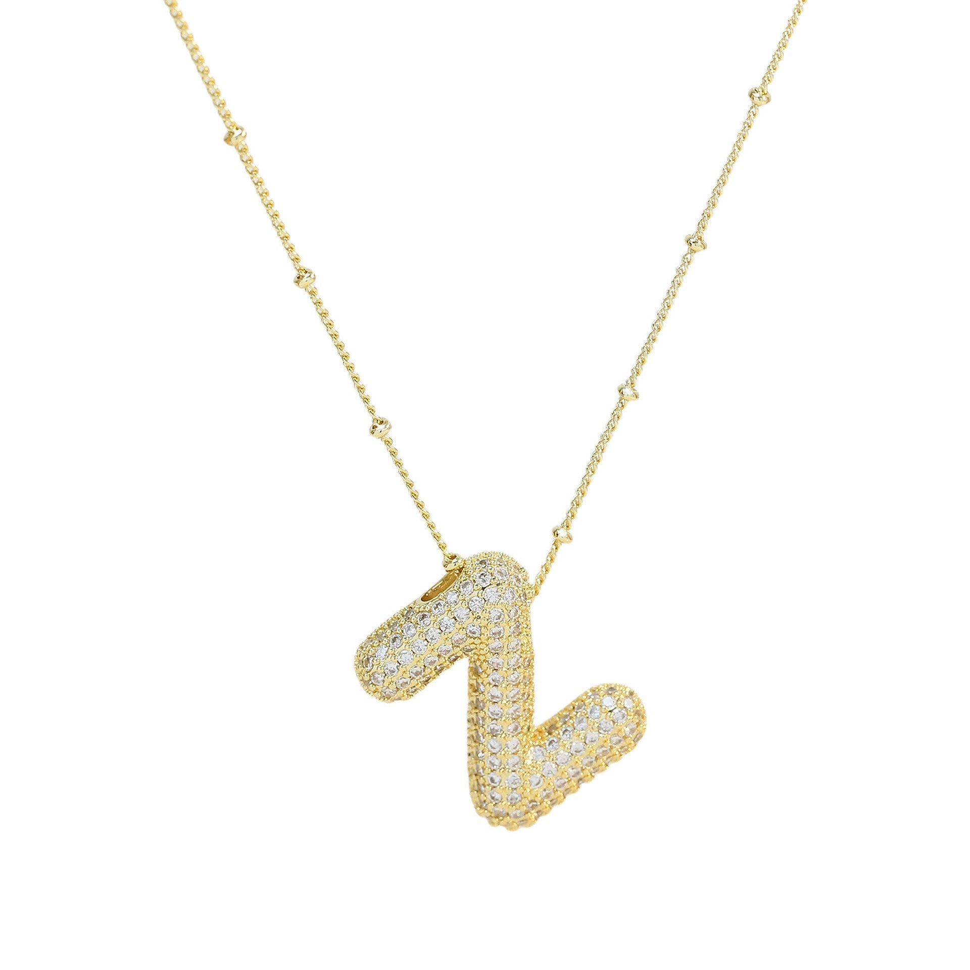 Dames Ketting – Initial Hanger – Fonkelende Stenen – Verfijnde Schakelketting – Statement Sieraad