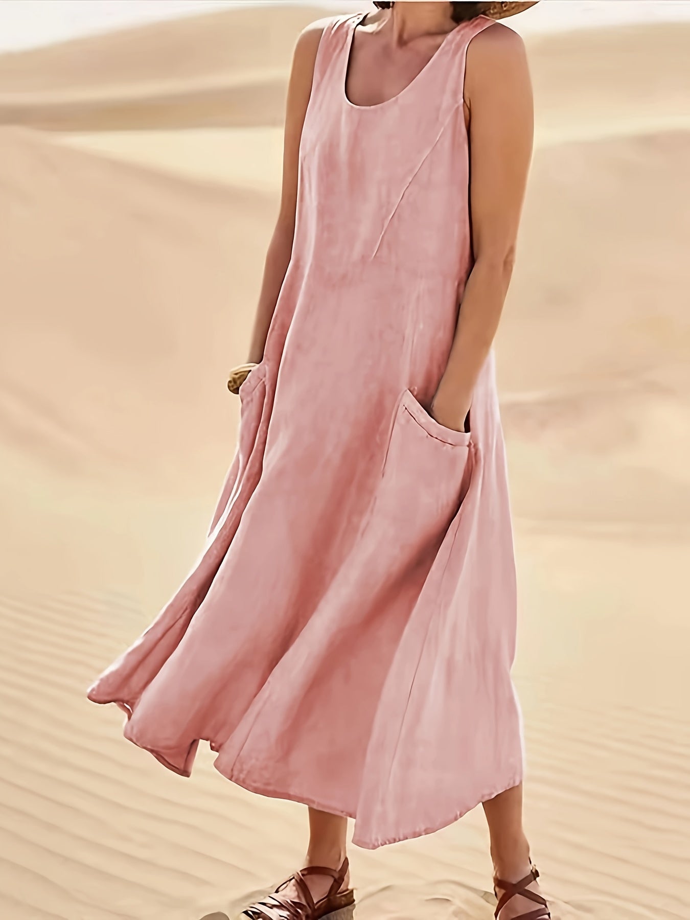 Visconte | Dames Jurk | Katoenmix, mouwloos A-lijn model, zakken, mid-length zomer jurk