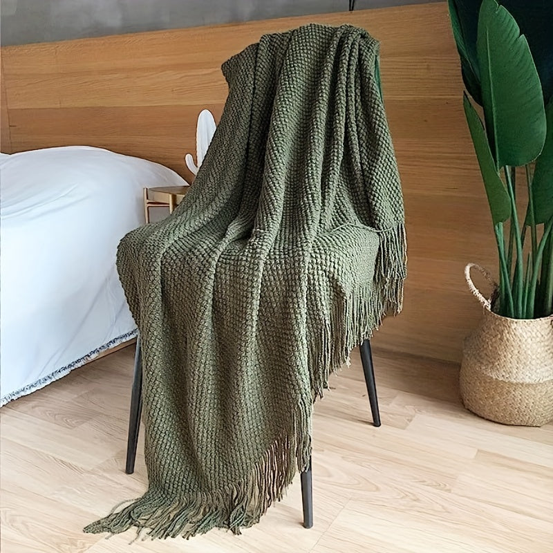 Knitted Throw Deken met Kwastjes | Lichtgewicht bubbeltextuur - Geschikt voor bank, bed en huisdecoratie