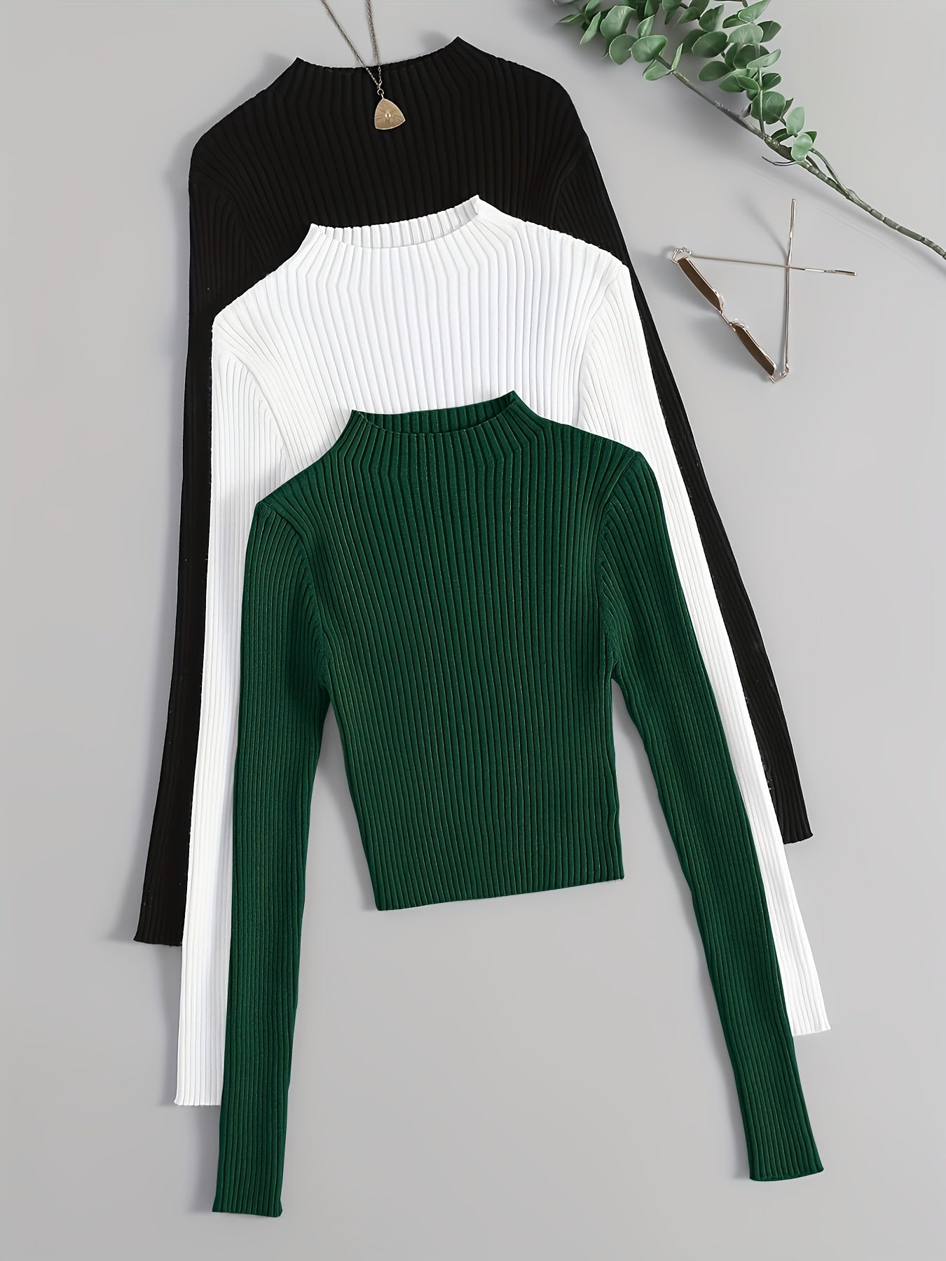 Mock Neck Rib Knit Top Dames | Slim fit | Slanke pasvorm - Comfortabele stof - Geschikt voor dagelijks gebruik