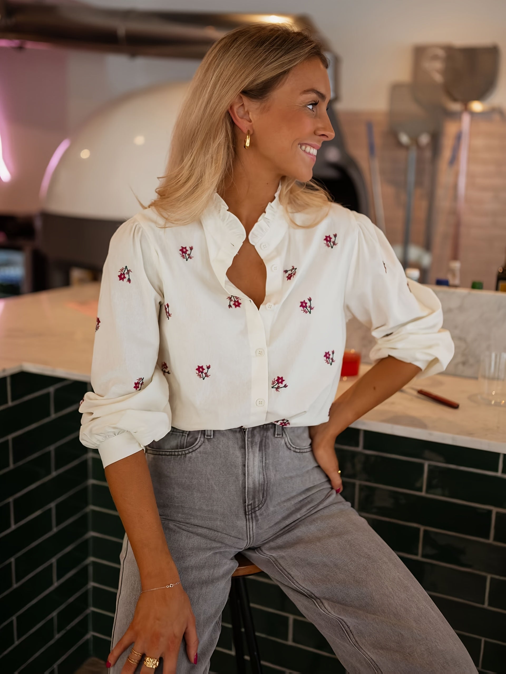 Floral Print Collar Dames Blouse | Duurzaam - Must-Have - Stijlvol & Comfortabel - Lente/Zomer/Herfst