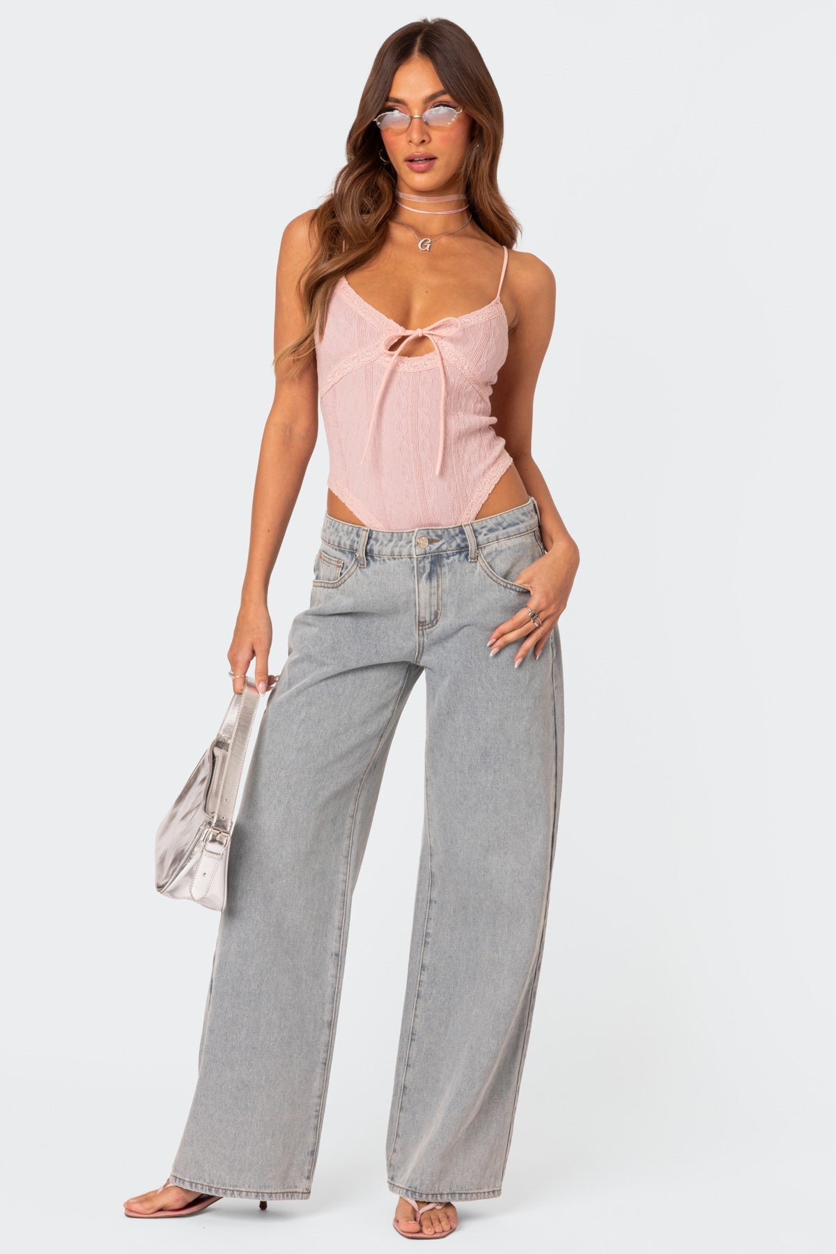 Denim Broek Dames - Roze Strik - Regular Fit - Tijdloze Stijl - Essential Elegance