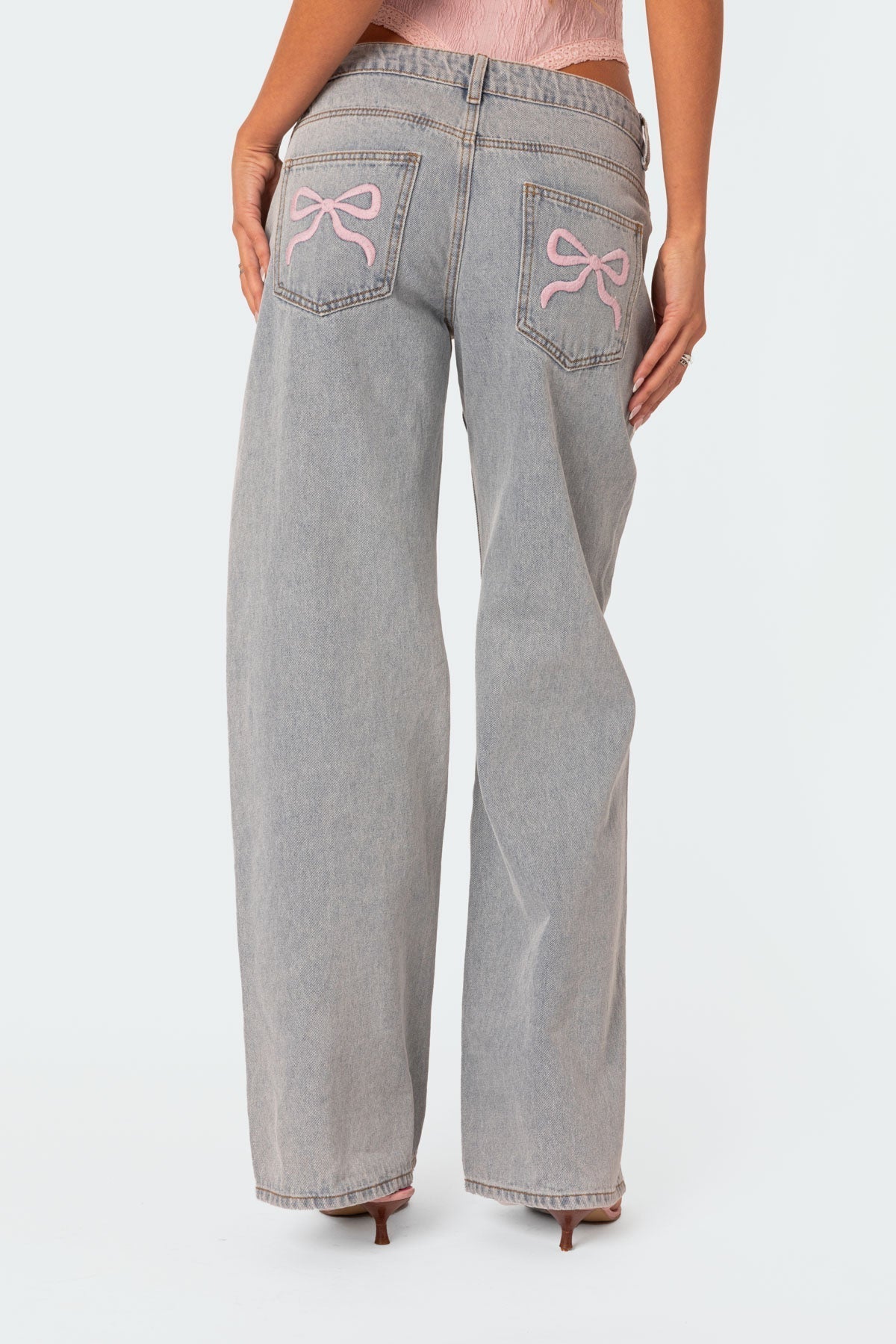 Denim Broek Dames - Roze Strik - Regular Fit - Tijdloze Stijl - Essential Elegance