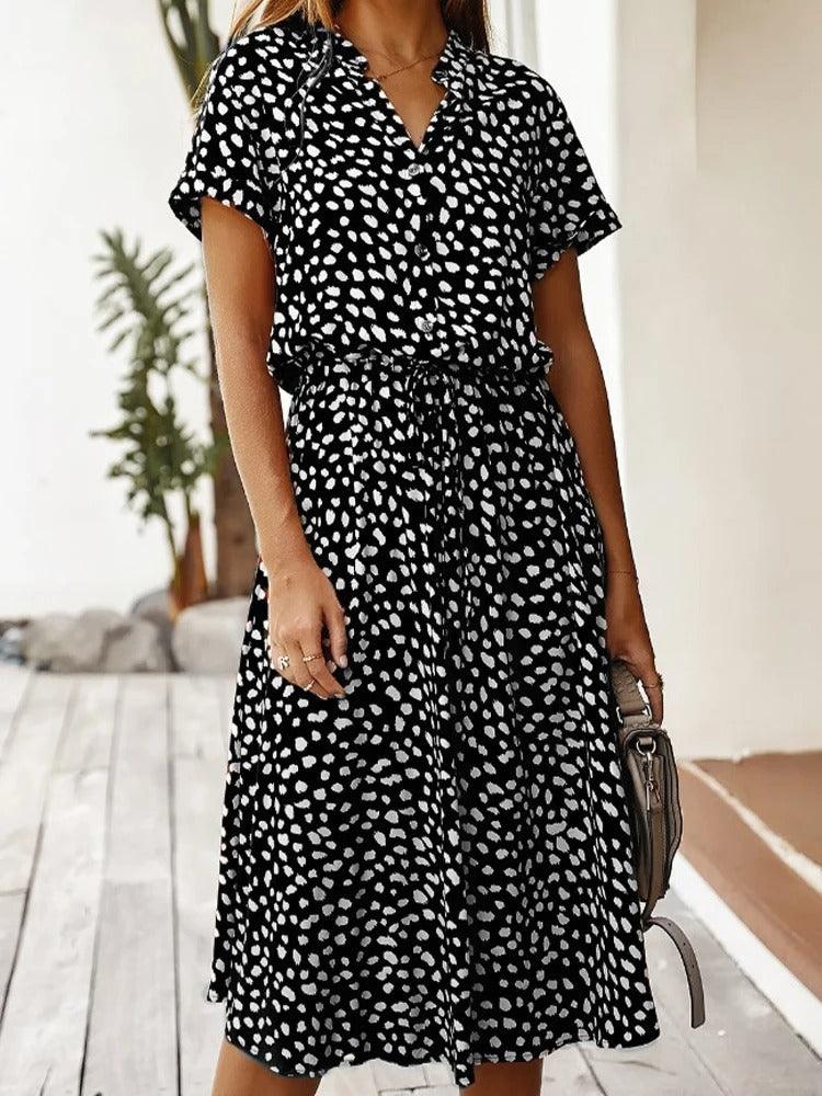 Dames Midi Jurk met Korte Mouwen en Print - Visconte