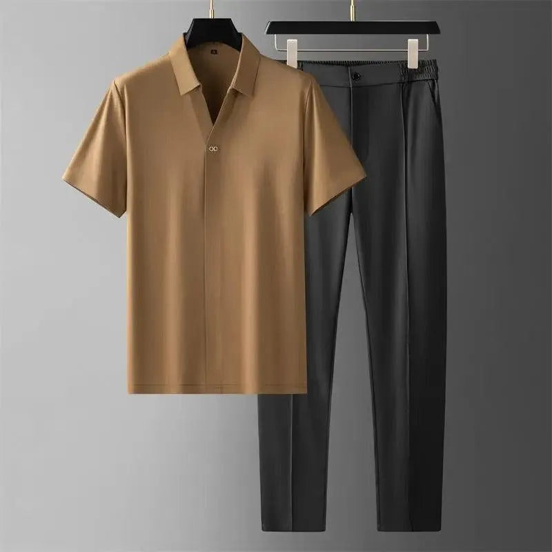 Luxe Herenset Stretch Polo-Shirt & Broek - Visconte