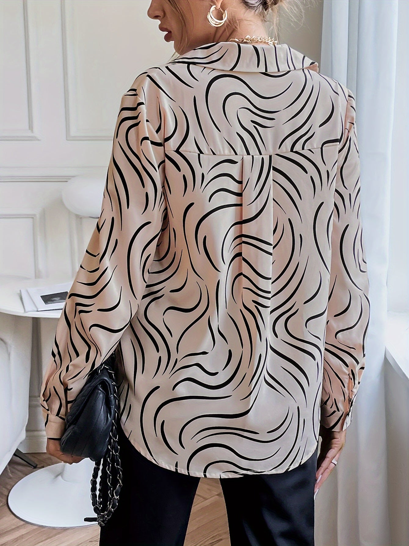 Elegant Long Sleeve Printed Button-Up Dames Blouse | Duurzaam - Must-Have - Stijlvol & Comfortabel - Lente/Zomer/Herfst